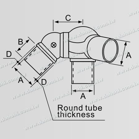 Dimension: Connecteur d'angle de coin d'escalier interne en tube rond en acier inoxydable à 3 voies, angle réglable en boule