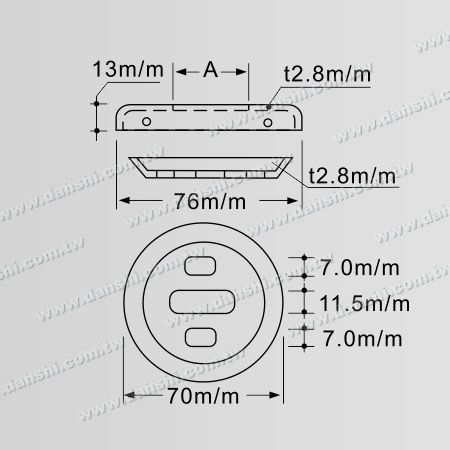 Kích thước: Bản đế ống tròn bằng thép không gỉ có nắp che - ốc ẩn