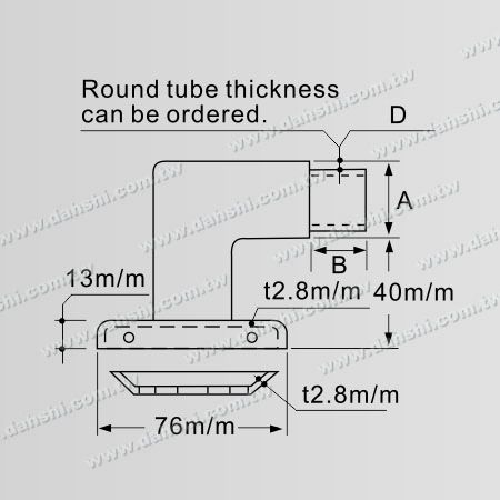 Dimension : Support de main courante en tube rond en acier inoxydable en forme de coude à 90 degrés avec couvercle - Vis invisible