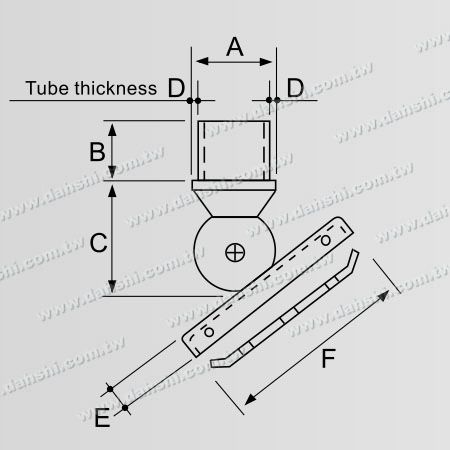 Dimension: Support d'angle réglable interne en acier inoxydable pour tube rond - Vis invisible