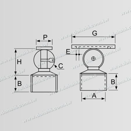 Dimension : Connecteur de support réglable pour poteau perpendiculaire de main courante en acier inoxydable pour tube carré et tube rectangulaire - ajustement externe avec rayon