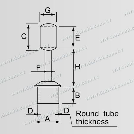 Dimensão: Conector de Poste Perpendicular de Tubo Redondo de Aço Inoxidável com Anel Passante
