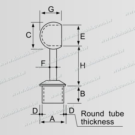 Dimenzija: Povezovalnik za pravokotno steblo iz nerjavečega jekla za okroglo cevno ograjo s tesnim obročem
