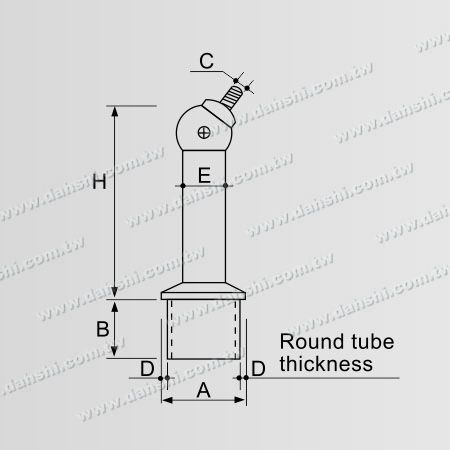 Dimensión: Conector de soporte ajustable en ángulo para poste perpendicular de barandilla de tubo redondo de acero inoxidable