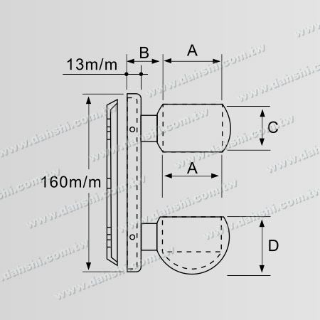 ابعاد: پشتیبان دستگیره استیل توپی - با پشت مستطیلی