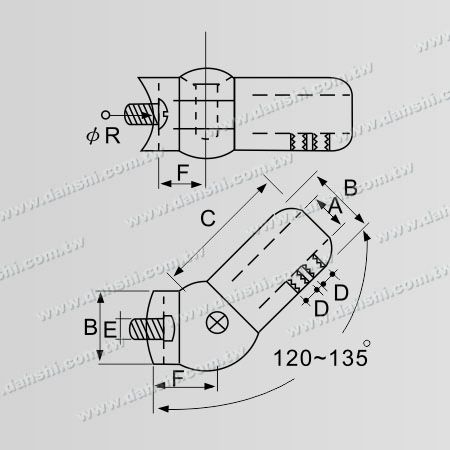 Dimensione: Connettore ad angolo regolabile per tubo e barra in acciaio inossidabile