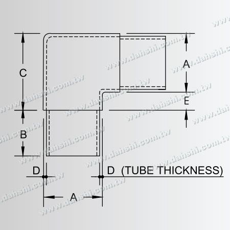 Размер: Внутренний 90-градусный уголок с дополнительной длиной для круглой трубы из нержавеющей стали - квадратный угол