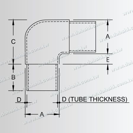 Dimensione: Gomito interno a 90 gradi in tubo rotondo in acciaio inossidabile con angolo rotondo