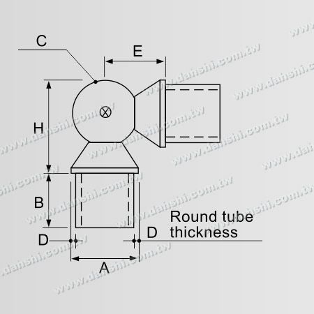 Dimensión: Conector de codo de bola interno ajustable de ángulo de tubo redondo de acero inoxidable