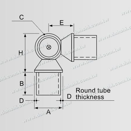 Dimensão: Conector de bola interno de tubo redondo de aço inoxidável com ângulo ajustável de 90 graus