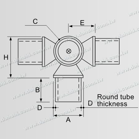 Dimensione: Connettore a T a 90 gradi interno per tubo rotondo in acciaio inossidabile, 4 vie di uscita con angolo regolabile
