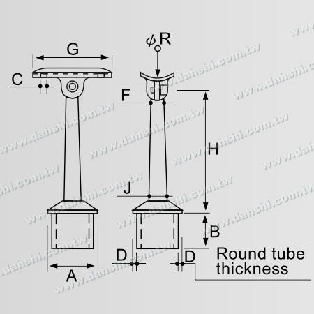 Dimensione: Connettore di supporto regolabile ad angolo per corrimano in acciaio inossidabile per tubo rotondo - Montaggio perpendicolare al palo