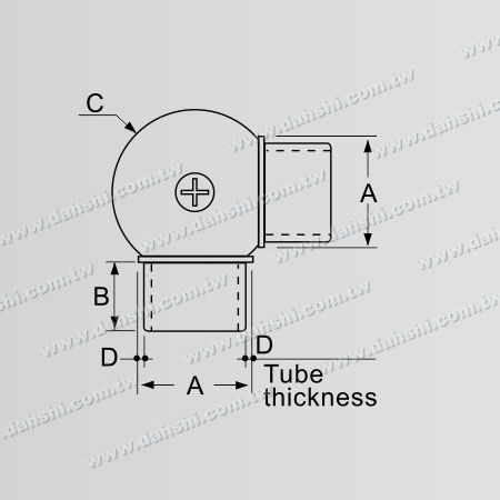 Dimensão: Conector de Cotovelo de Tipo Bola Interno Ajustável de Ângulo em Tubo Redondo de Aço Inoxidável