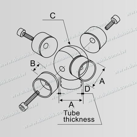 Размер: внутренний шаровой соединитель из нержавеющей стали для круглой трубы - 5 выходов, угол регулируемый