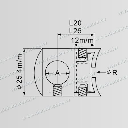 尺寸圖：實心橫杆穿梭萬向快速固定座 - 通孔 / 圓管用
