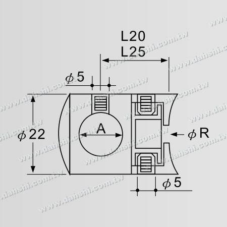 尺寸圖:實心橫杆穿梭萬向快速固定座 - 通孔 / 圓管用
