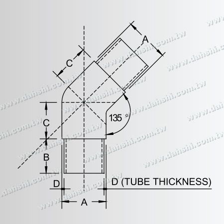 Dimensión: Conector interno de 135 grados de tubo redondo de acero inoxidable - El ángulo se puede personalizar