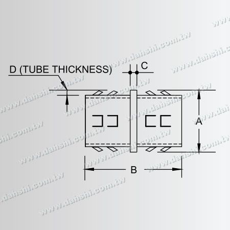 Dimensão: Conector de Linha Interna de Tubo Redondo de Aço Inoxidável - Design de Mola de Saída - Soldagem Livre/Cola Aplicável