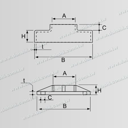 Dimensión: Base redonda de acero inoxidable para barandilla de tubo redondo, 2 piezas - Tornillos invisibles