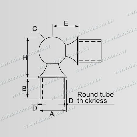 Dimension:Stainless Steel Round Tube Internal 90degree Ball Type Connector