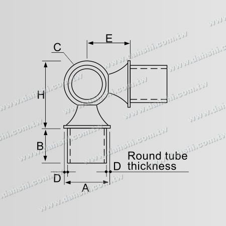 Dimension : Connecteur en T à angle fixe à 90 degrés en acier inoxydable pour tube rond avec bille interne