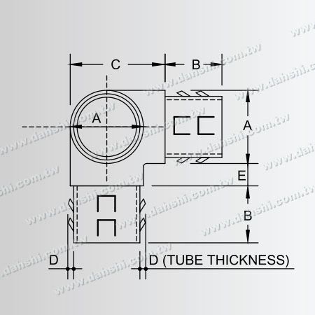 Dimension：Stainless Steel Round Tube Internal 135degree 3 Way Out Connector - Exit spring design- welding free/ glue applicable