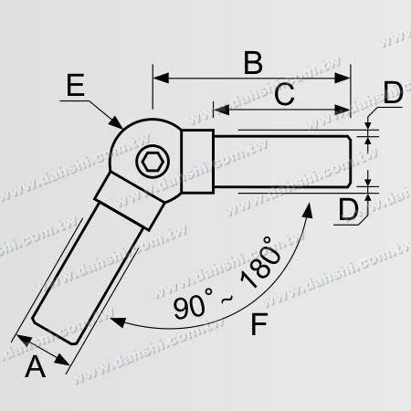 Dimension : Connecteur de coude à rotule interne réglable d'angle de tube rond en acier inoxydable