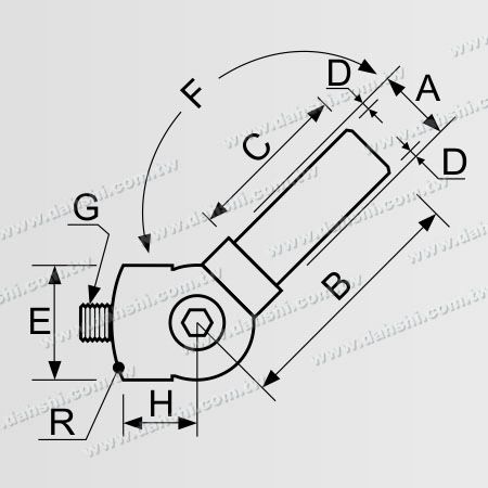 Abmessung: Edelstahlrohr-/Stangenverbinder, interner Winkel verstellbar