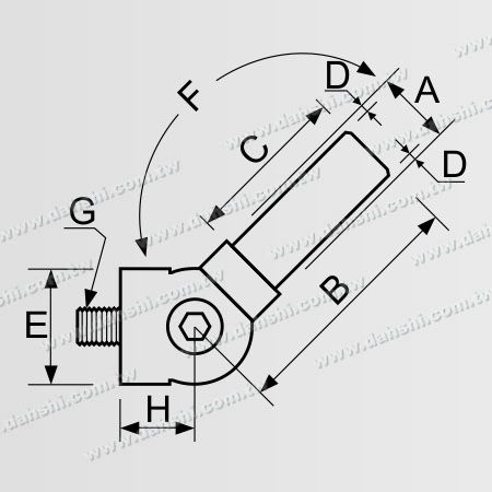 Dimension: Connecteur d'angle externe réglable en acier inoxydable pour tube/barre