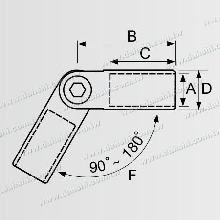 Dimensão: Conector de Cotovelo Externo Ajustável de Ângulo em Tubo Redondo de Aço Inoxidável