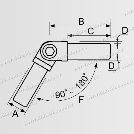 Dimensão: Conector de Cotovelo Interno Ajustável de Ângulo em Tubo Redondo de Aço Inoxidável