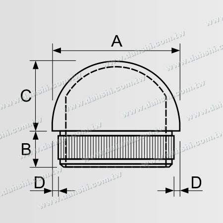 Abmessung: Edelstahl-Rundrohr Kuppelförmige obere Endkappe mit festem Randdesign