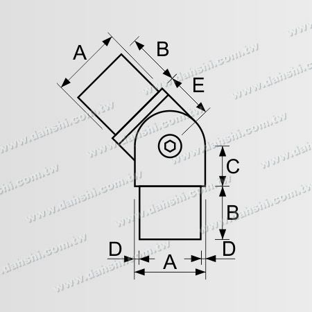 Dimensão: Cotovelo Interno Ajustável de Ângulo em Tubo Redondo de Aço Inoxidável
