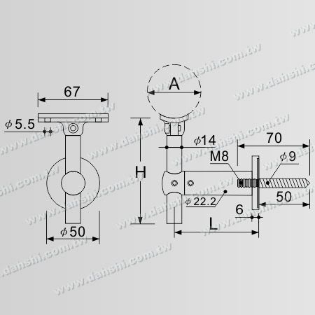 Boyut: Kendinden Kılavuzlu Vida - Paslanmaz Çelik Yuvarlak Boru Korkuluk Duvar Braketi Ayarlanabilir Yükseklik - Açı Ayarlı