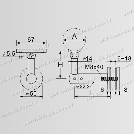 Dimensão: Suporte de Aço Inoxidável para Vidro com Ângulo Ajustável e Bordas Arredondadas