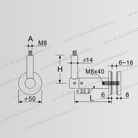 Dimensão：Suporte de Aço Inoxidável para Vidro