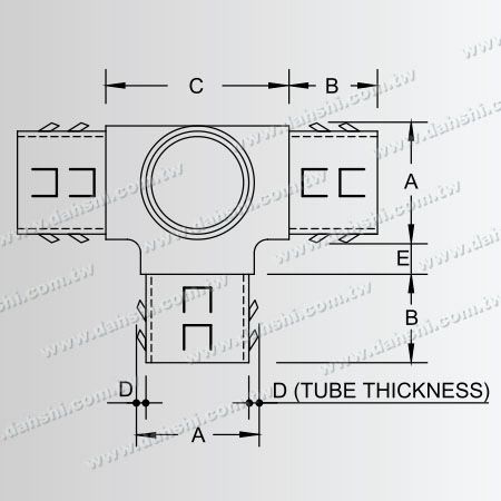 Dimension: Connecteur en T interne à 90 degrés en acier inoxydable pour tube rond - Conception à ressort de sortie - Sans soudure / applicable à la colle