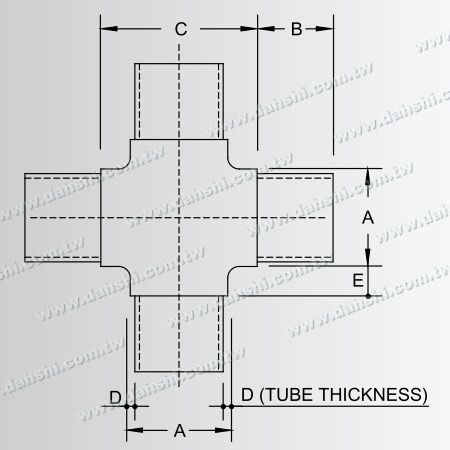 Dimension: Connecteur interne en acier inoxydable pour tube rond à 4 voies