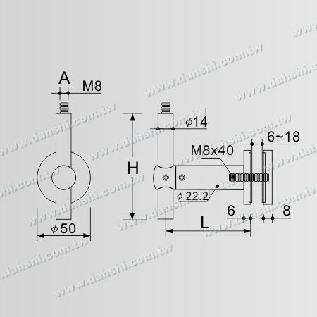 Dimensão: Suporte de Aço Inoxidável para Vidro com Altura Ajustável