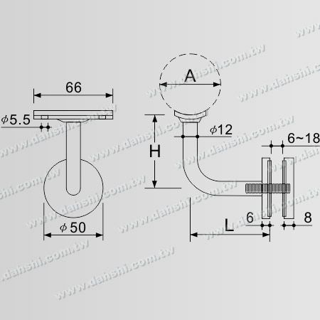 Dimensão: Suporte em Aço Inoxidável para Vidro
