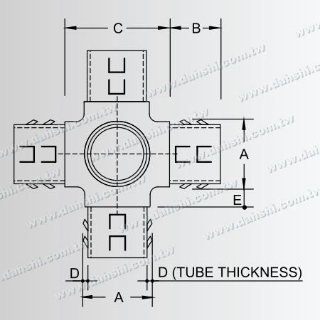 Dimension：Stainless Steel Round Tube Internal Connector 5 Way Out - Exit spring design- welding free/ glue applicable
