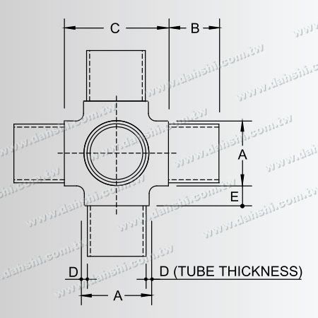 Dimension: Connecteur interne de tube rond en acier inoxydable avec 5 sorties - Conception à ressort de sortie sans soudure / applicable à la colle