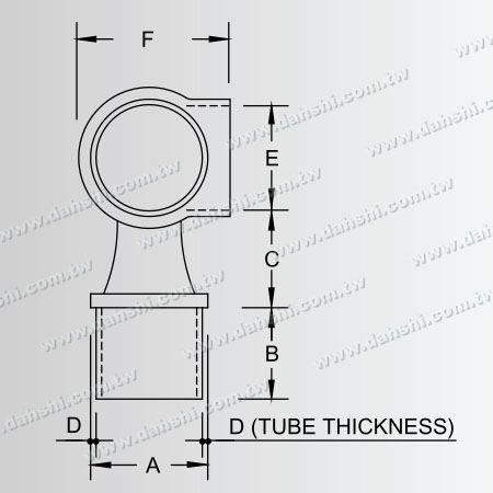 Dimension : Connecteur de poteau perpendiculaire pour main courante en tube rond en acier inoxydable - Anneau à 90 degrés à travers