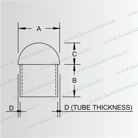 Dimensión: Tapón de extremo redondo de tubo de acero inoxidable