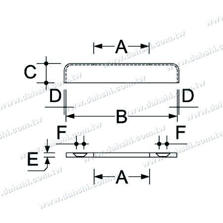 Dimension : Plaque de base avec couvercle en acier inoxydable pour main courante de tube carré - Vis invisible (2 pièces)