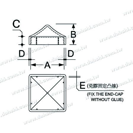 Dimensione: Tappo terminale esterno a montante per tubo quadrato in acciaio inossidabile