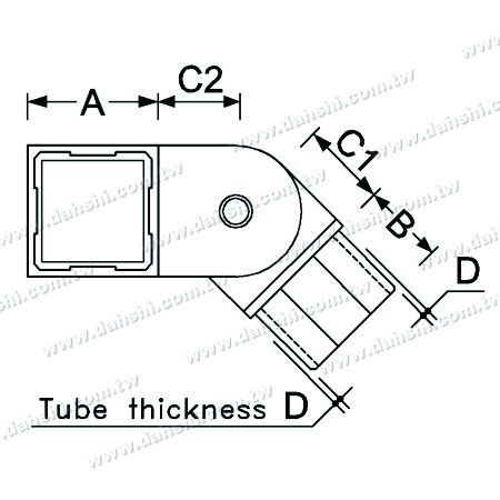 Abmessung: Edelstahl Quadratrohr Interner Rund-Eckverbinder mit verstellbarem Winkel