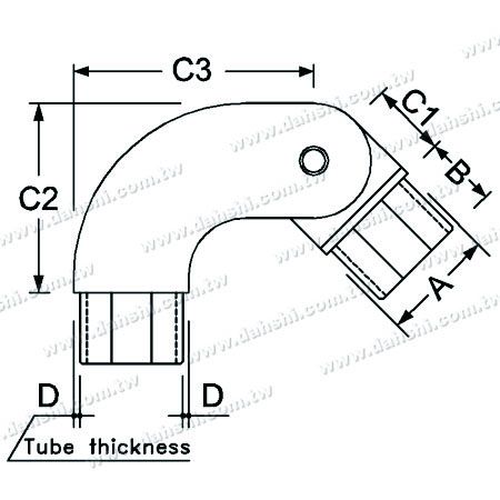 Dimensão: Conector de Canto Redondo Interno de Tubo Quadrado de Aço Inoxidável com Ângulo Ajustável