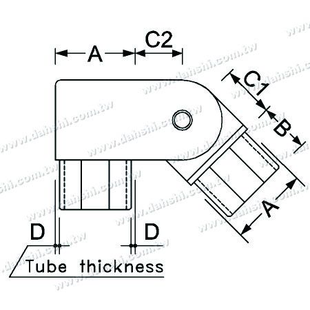 الأبعاد: موصل زاوية قابل للتعديل للزاوية المربعة لأنبوب مربع من الفولاذ المقاوم للصدأ الداخلي