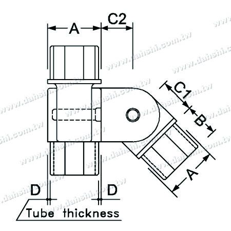 Dimension: Connecteur d'angle réglable en coin d'escalier interne de tube carré en acier inoxydable